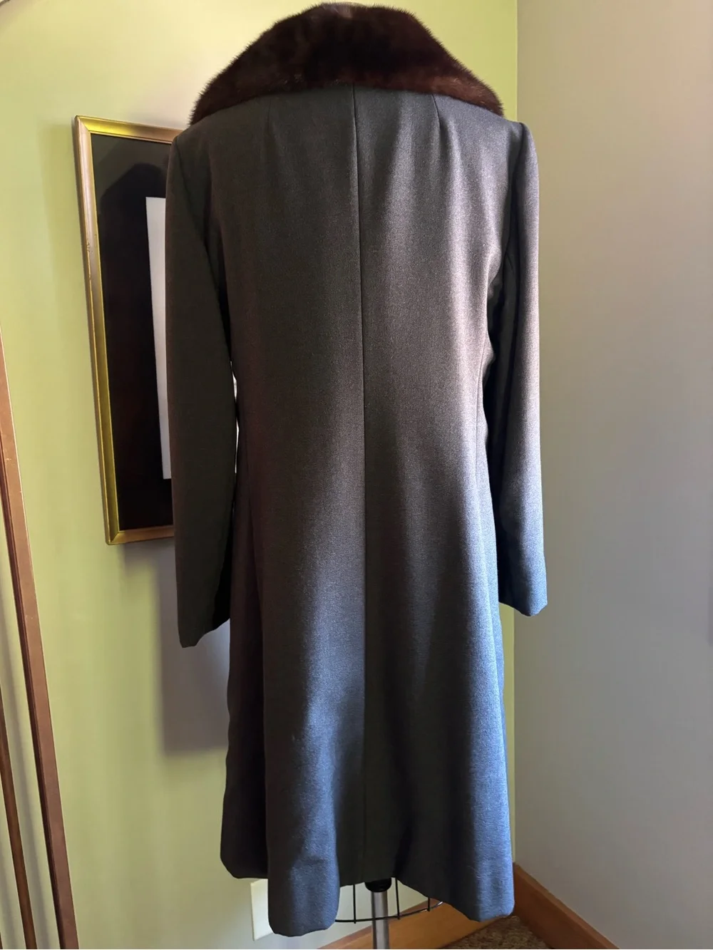 Women's Grey Wool Coat with Fur Collar